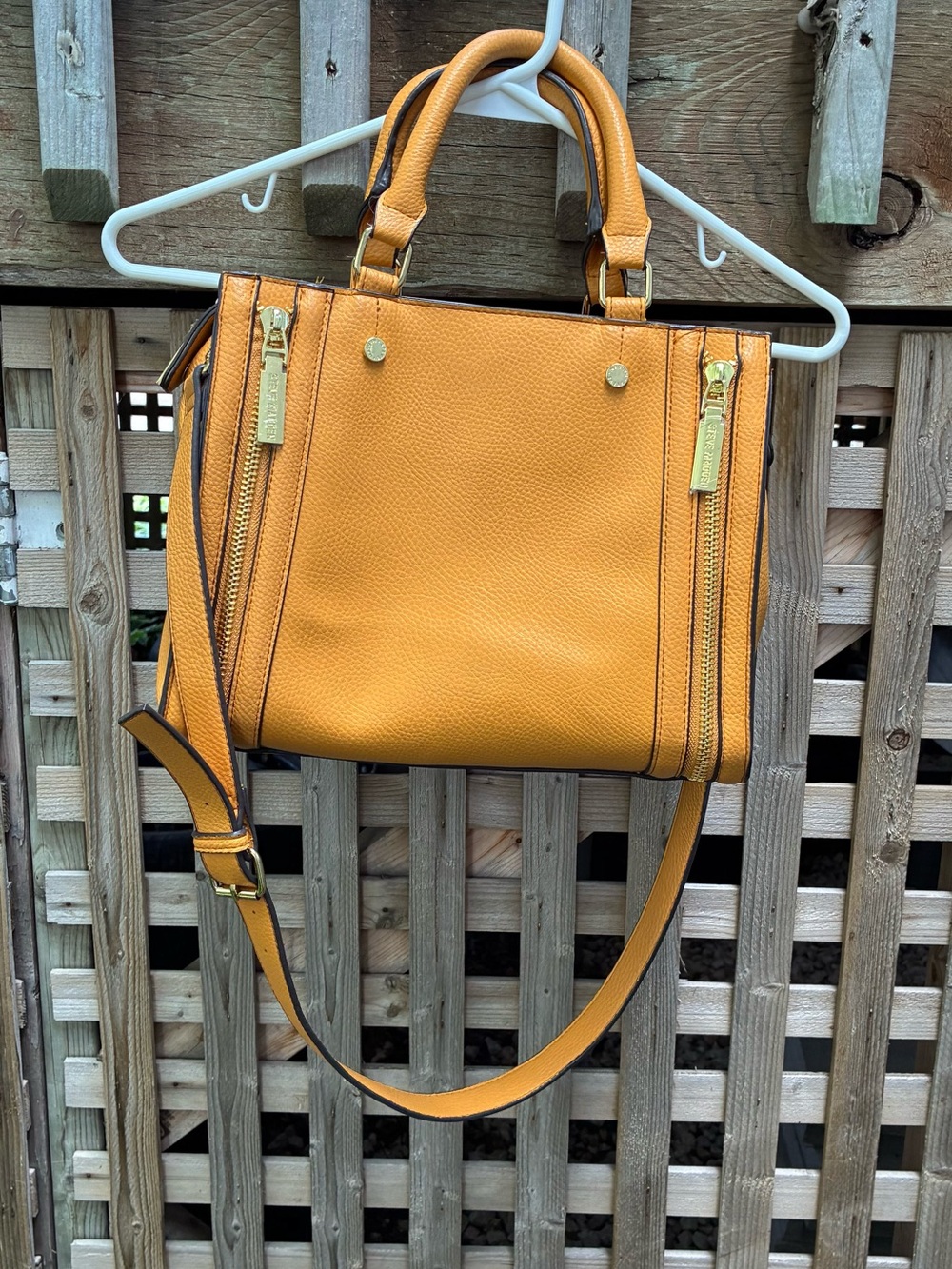 Steve Madden Mustard Yellow Pebbled Faux Leather Satchel with Shoulder Strap